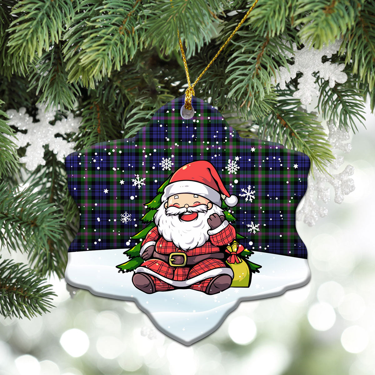 Baird Modern Tartan Christmas Ceramic Ornament - Scottish Santa Style