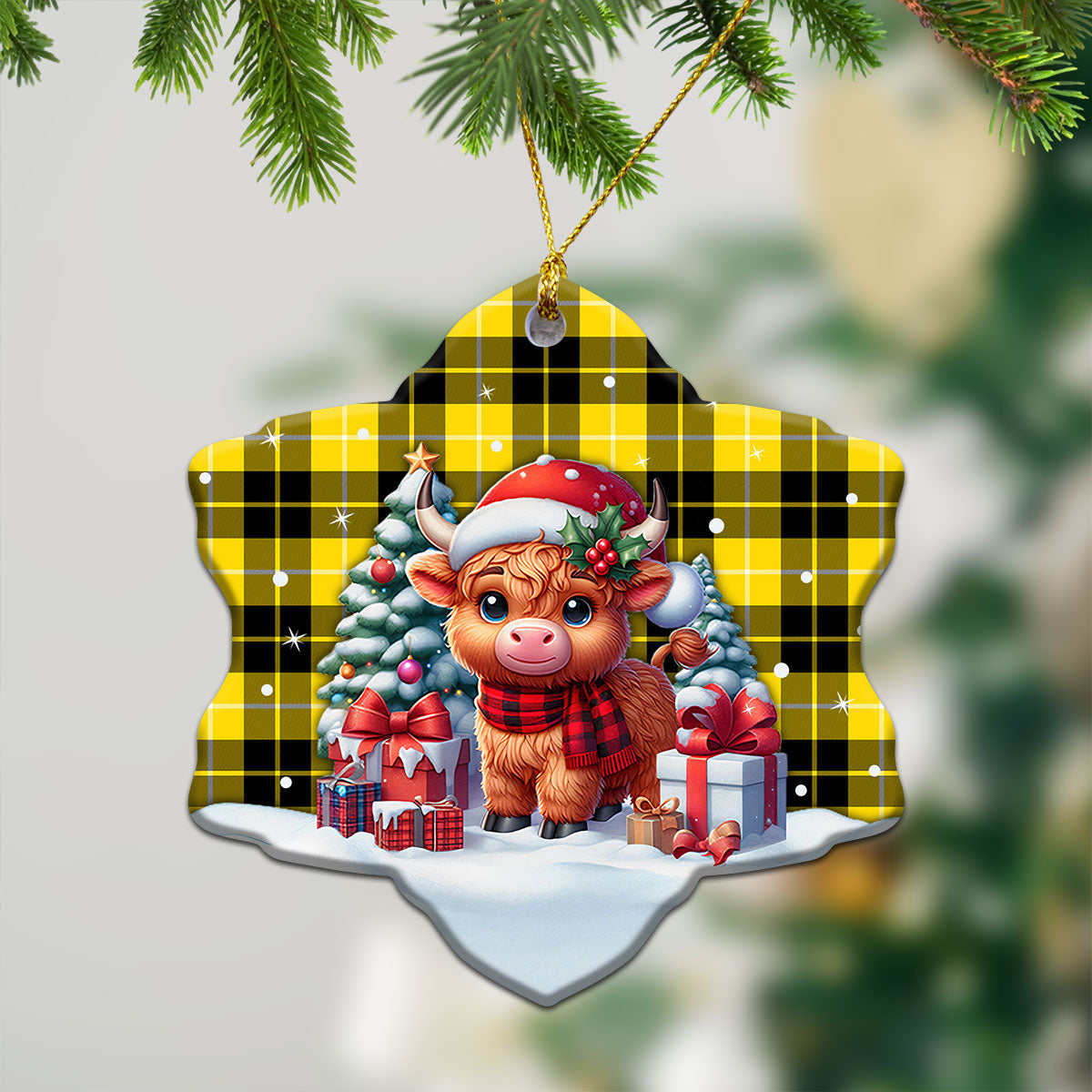 Barclay Dress Modern Tartan Christmas Ceramic Ornament - Highland Cow Winter Style