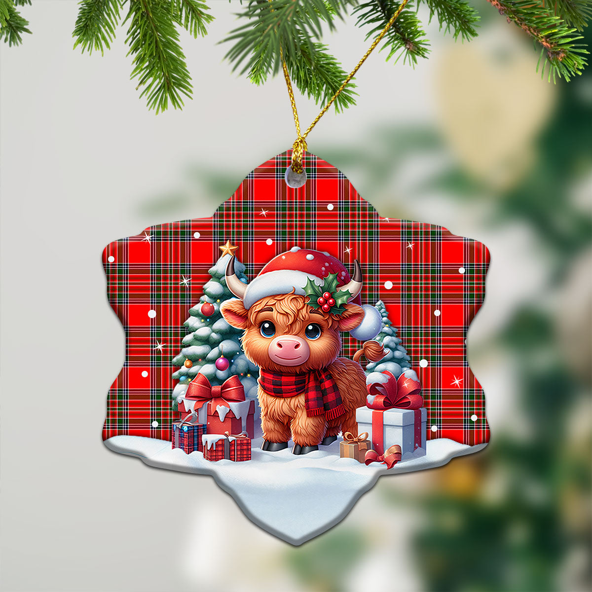 Binning (of Wallifoord) Tartan Christmas Ceramic Ornament - Highland Cow Winter Style