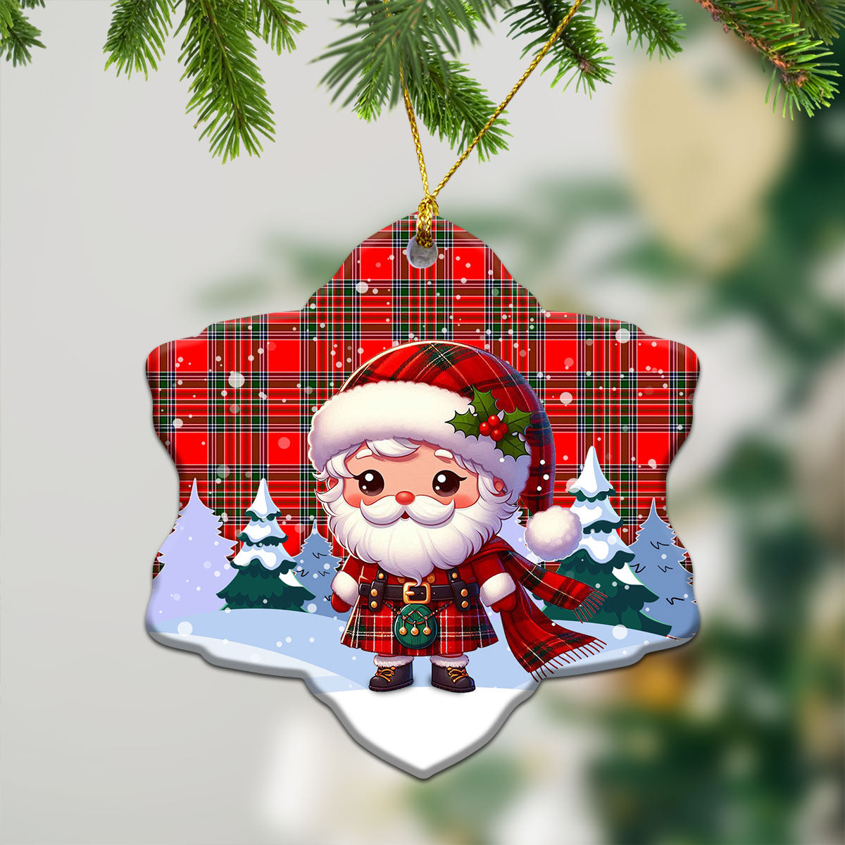 Binning (of Wallifoord) Tartan Christmas Ceramic Ornament - Santa Claus In Kilt Style