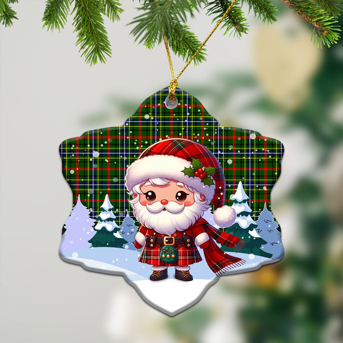 Bisset Tartan Christmas Ceramic Ornament - Santa Claus In Kilt Style