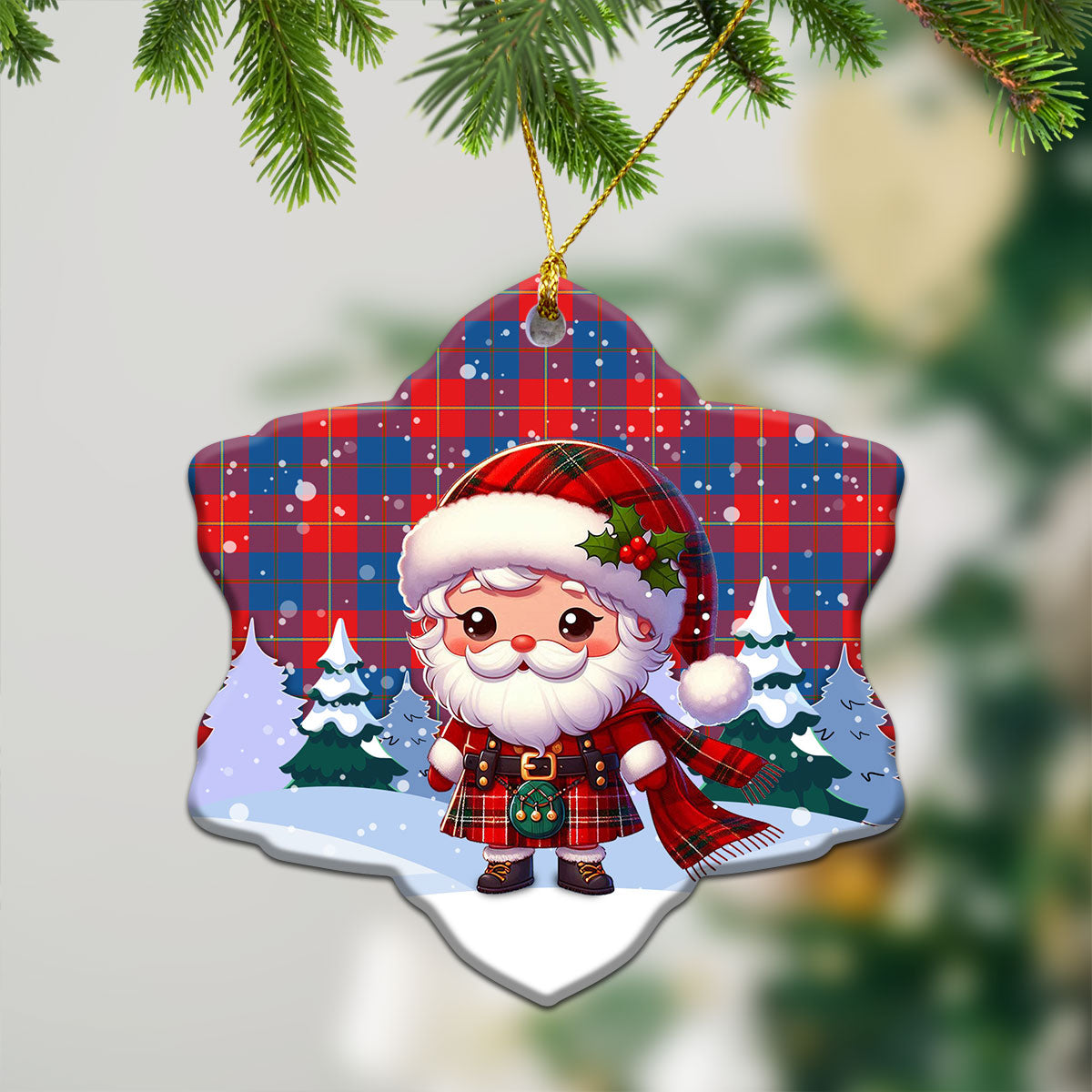 Blane Tartan Christmas Ceramic Ornament - Santa Claus In Kilt Style