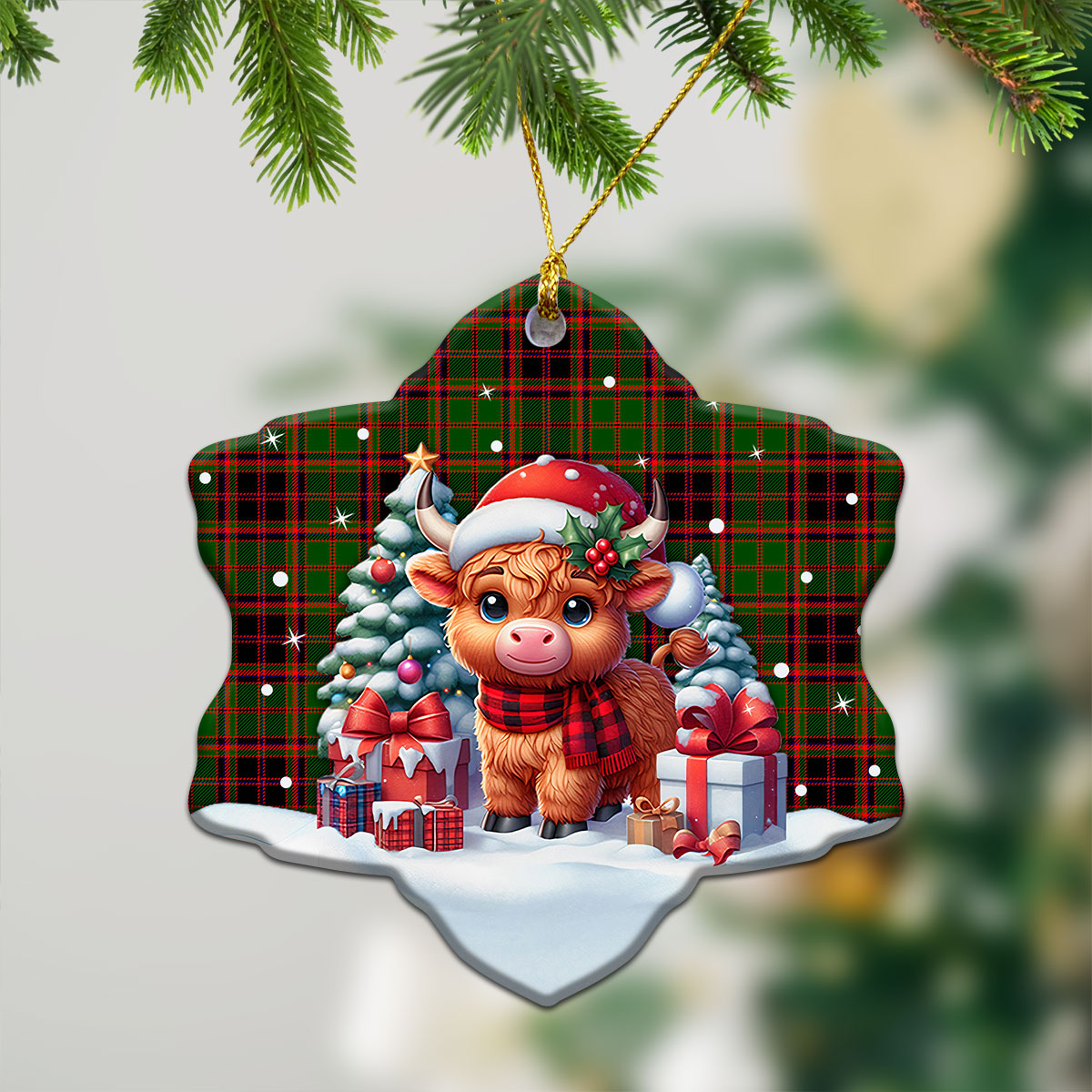 Buchan Modern Tartan Christmas Ceramic Ornament - Highland Cow Winter Style