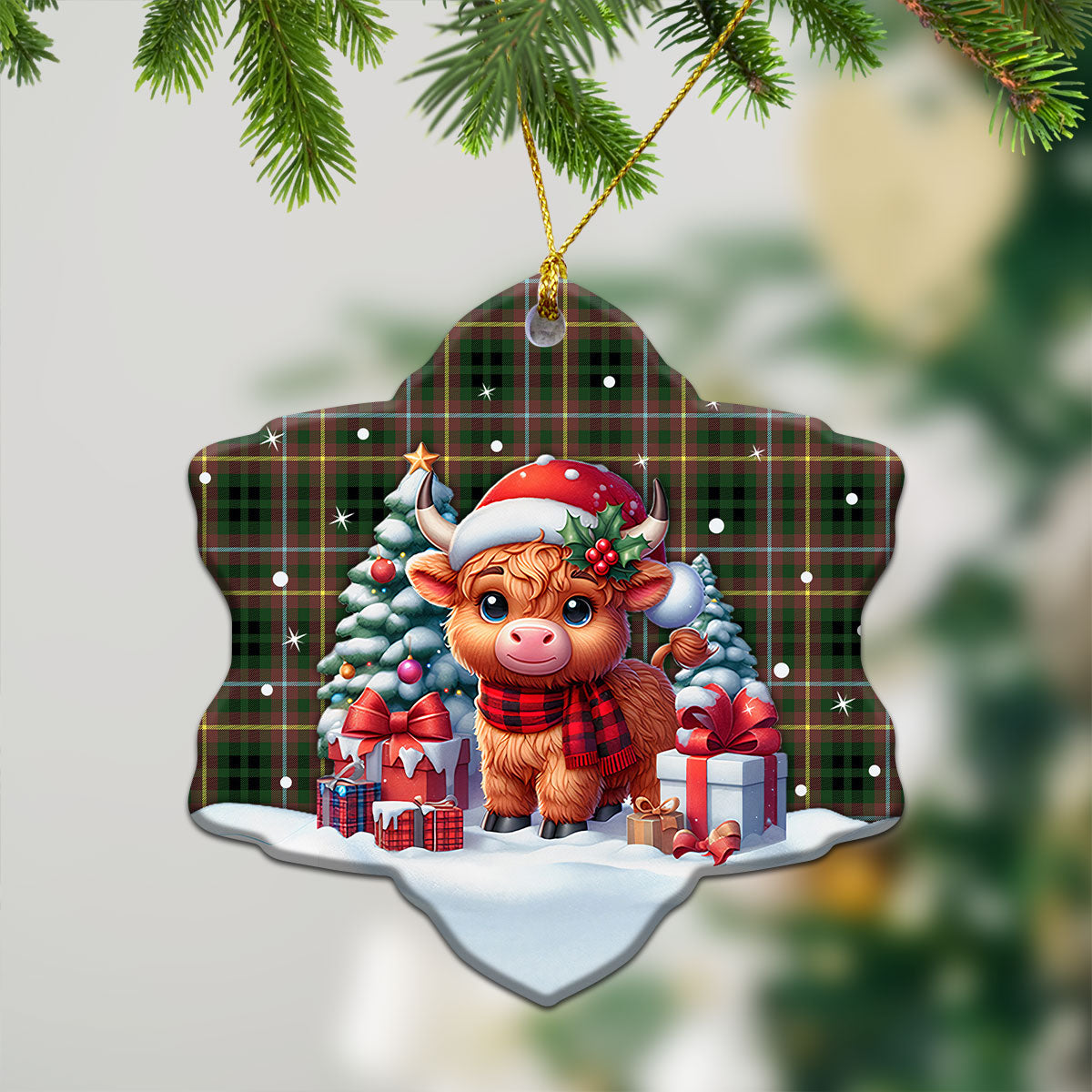 Buchanan Hunting Tartan Christmas Ceramic Ornament - Highland Cow Winter Style