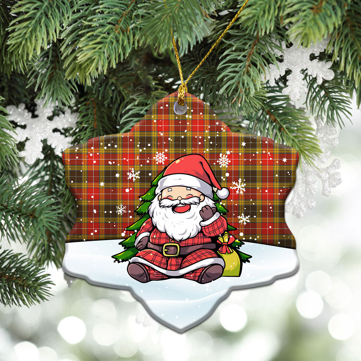 Buchanan Old Set Weathered Tartan Christmas Ceramic Ornament - Scottish Santa Style