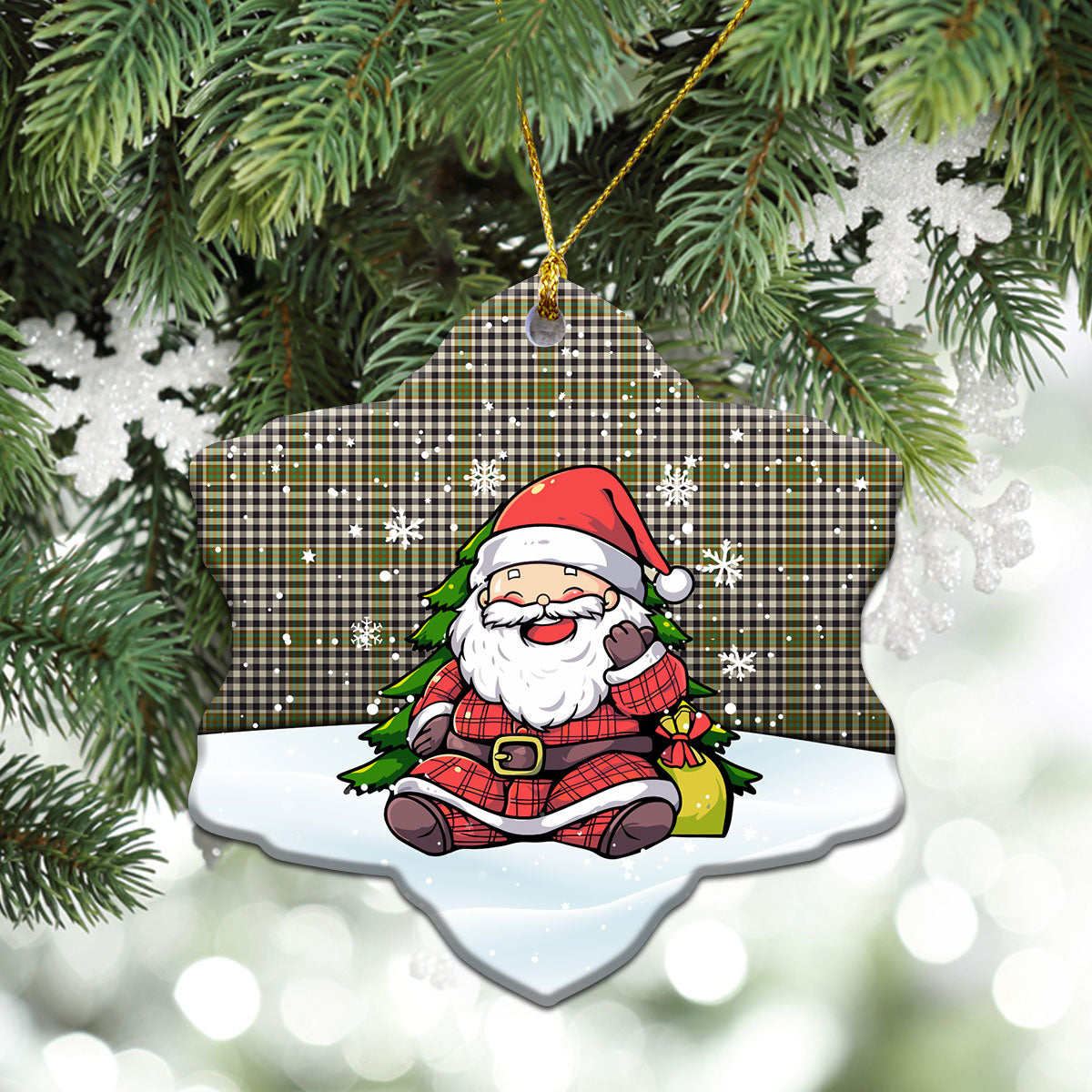 Burns Check Tartan Christmas Ceramic Ornament - Scottish Santa Style