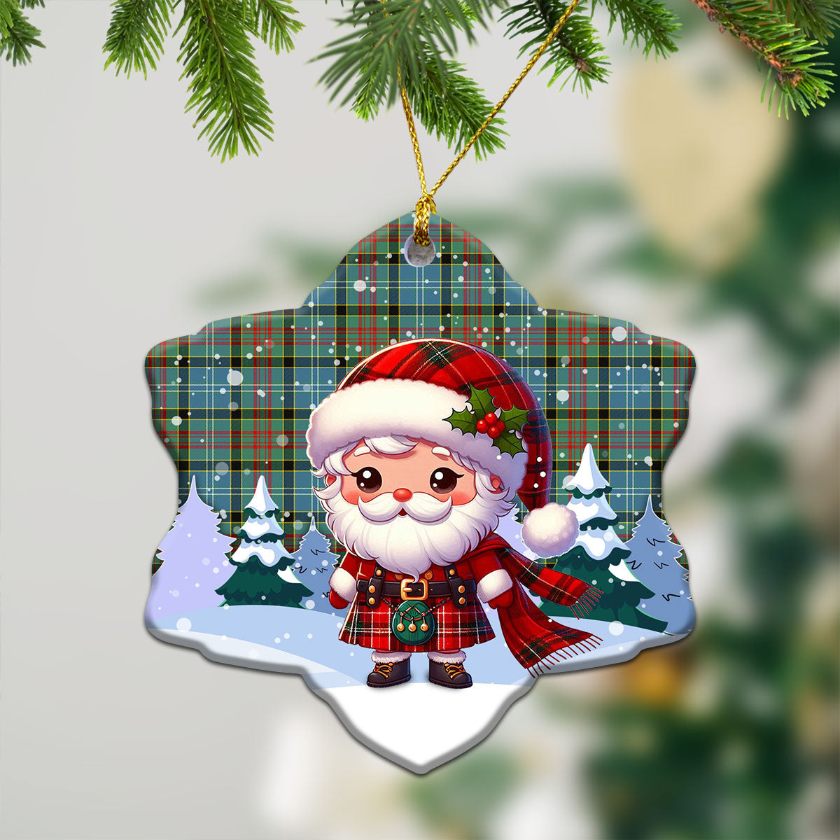 Caldwell Tartan Christmas Ceramic Ornament - Santa Claus In Kilt Style