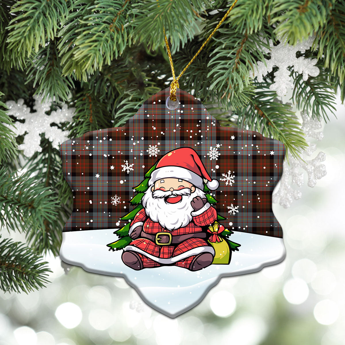 Cameron of Erracht Weathered Tartan Christmas Ceramic Ornament - Scottish Santa Style