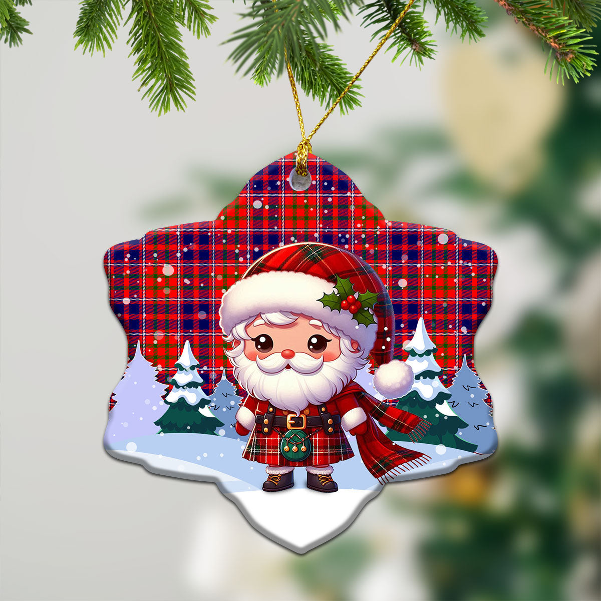 Cameron of Lochiel Modern Tartan Christmas Ceramic Ornament - Santa Claus In Kilt Style