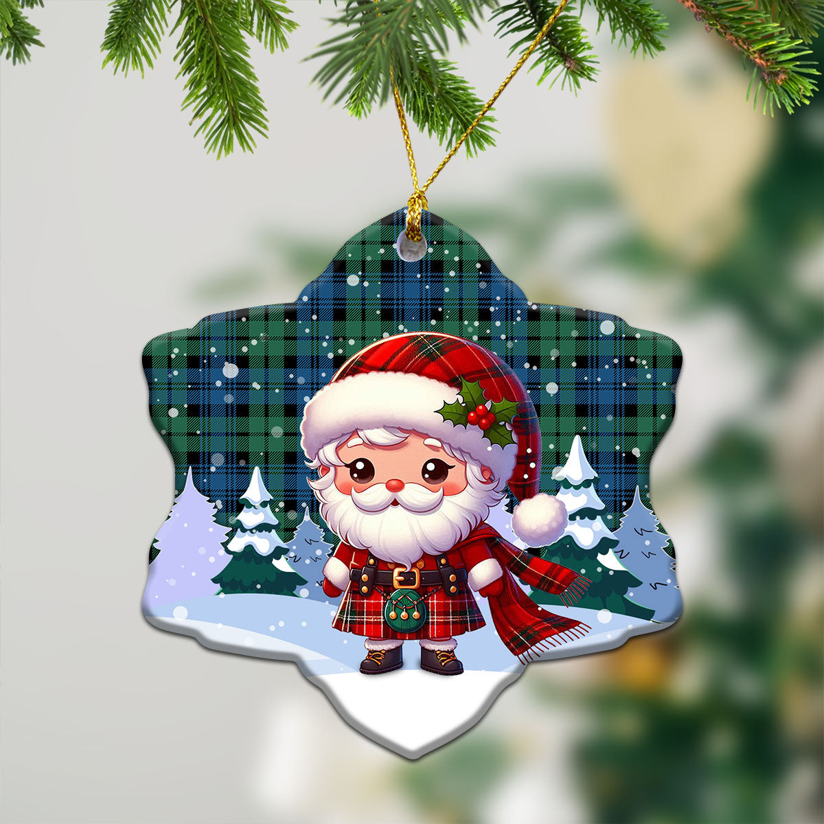 Campbell Ancient 02 Tartan Christmas Ceramic Ornament - Santa Claus In Kilt Style