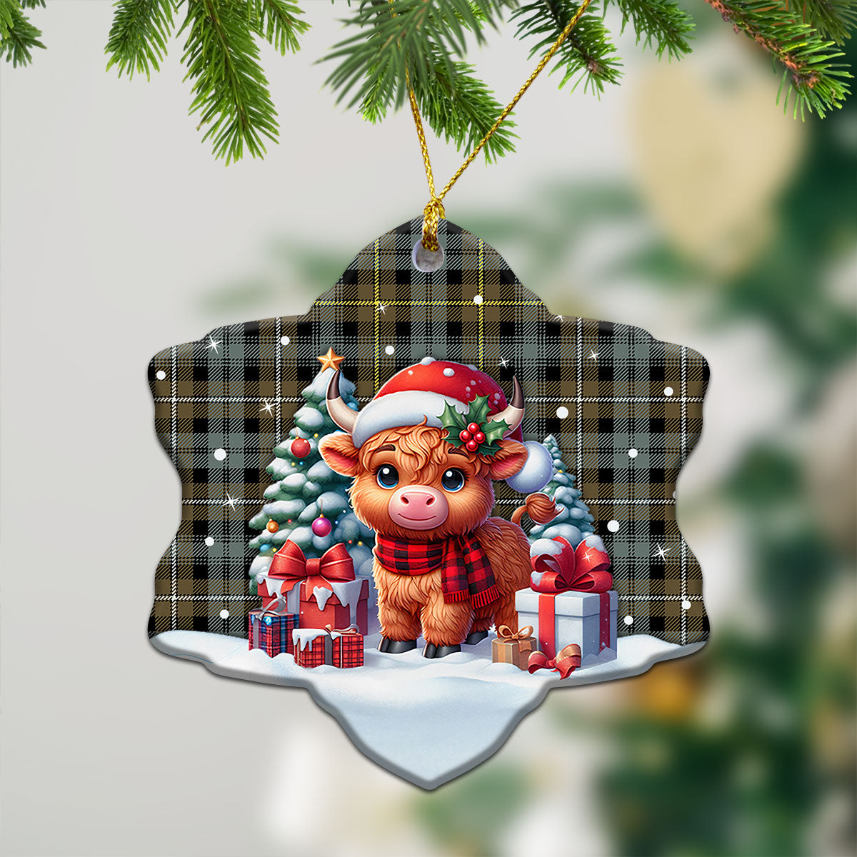 Campbell Argyll Weathered Tartan Christmas Ceramic Ornament - Highland Cow Winter Style