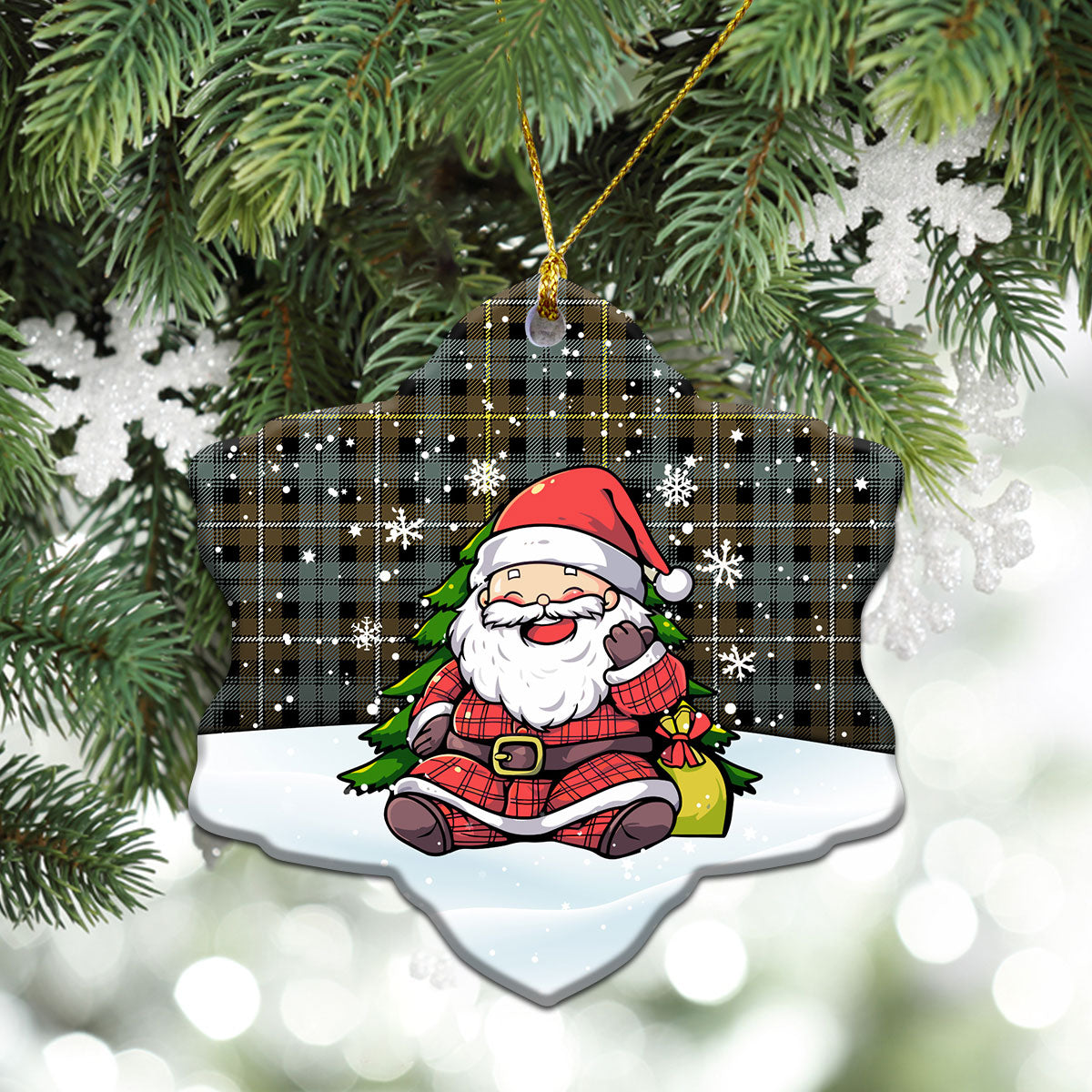 Campbell Argyll Weathered Tartan Christmas Ceramic Ornament - Scottish Santa Style