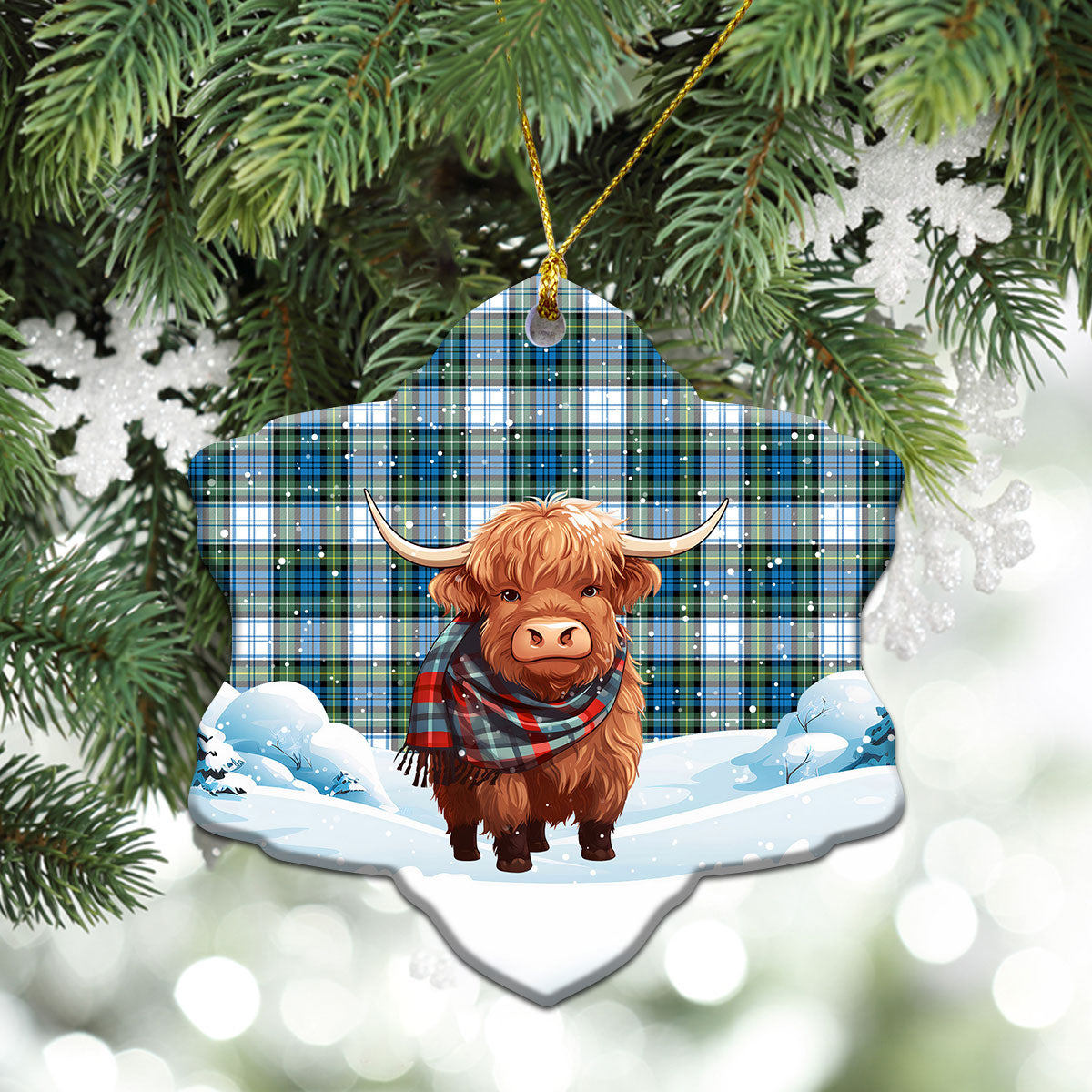 Campbell Dress Ancient Tartan Christmas Ceramic Ornament - Highland Cows Snow Style