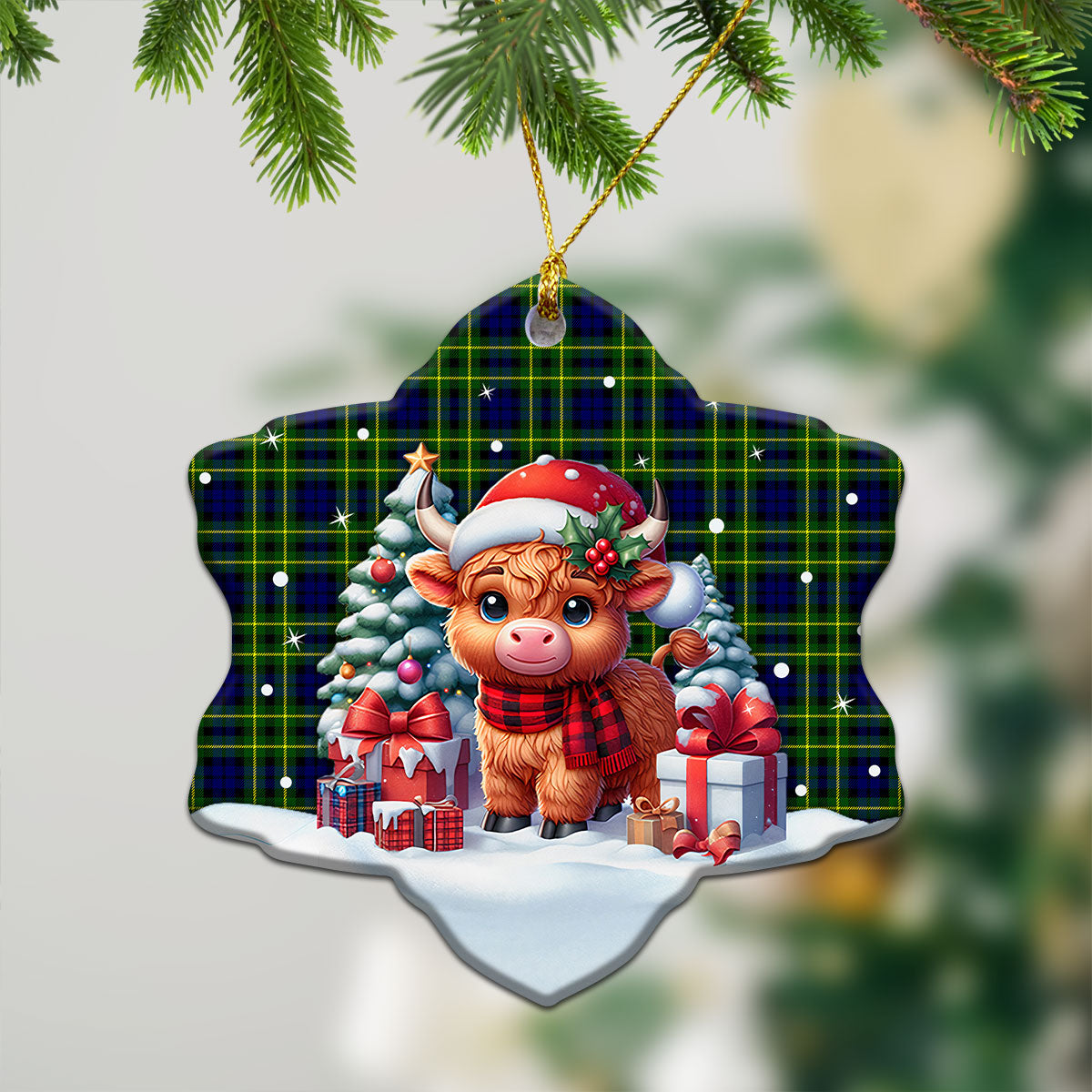 Campbell of Breadalbane Modern Tartan Christmas Ceramic Ornament - Highland Cow Winter Style