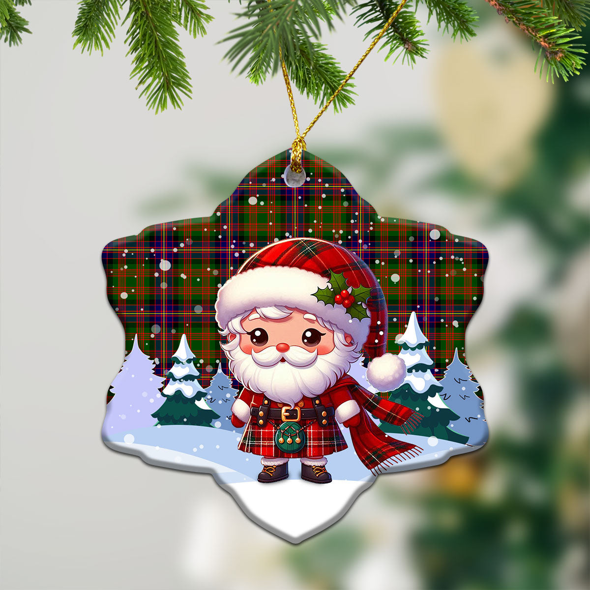 Cochrane Modern Tartan Christmas Ceramic Ornament - Santa Claus In Kilt Style