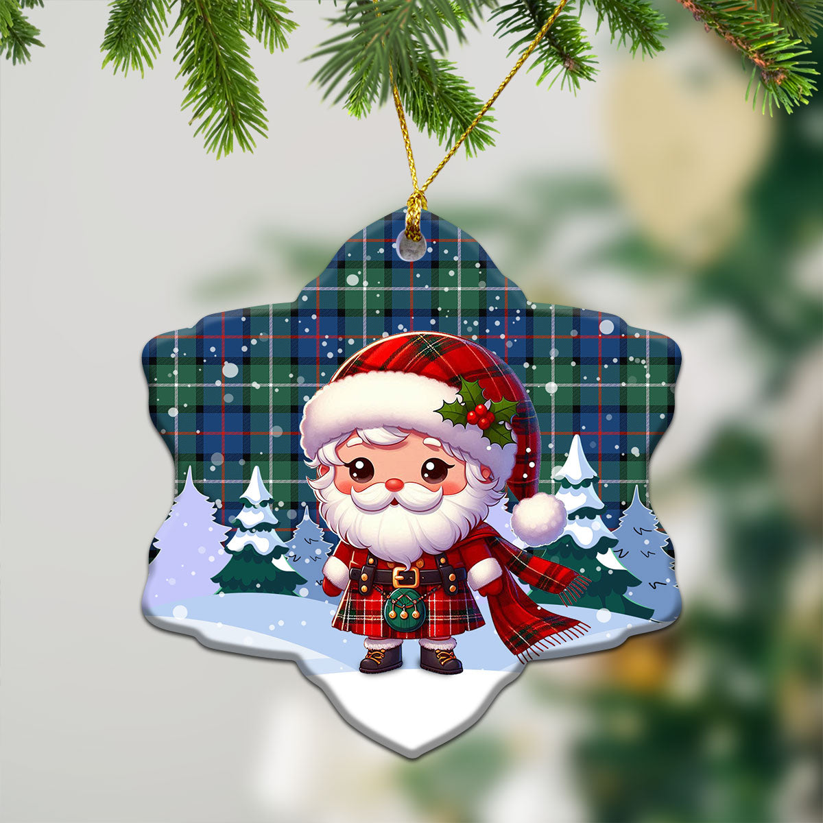 Davidson of Tulloch Tartan Christmas Ceramic Ornament - Santa Claus In Kilt Style