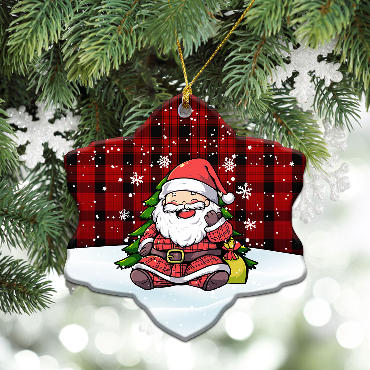 Ewing Tartan Christmas Ceramic Ornament - Scottish Santa Style