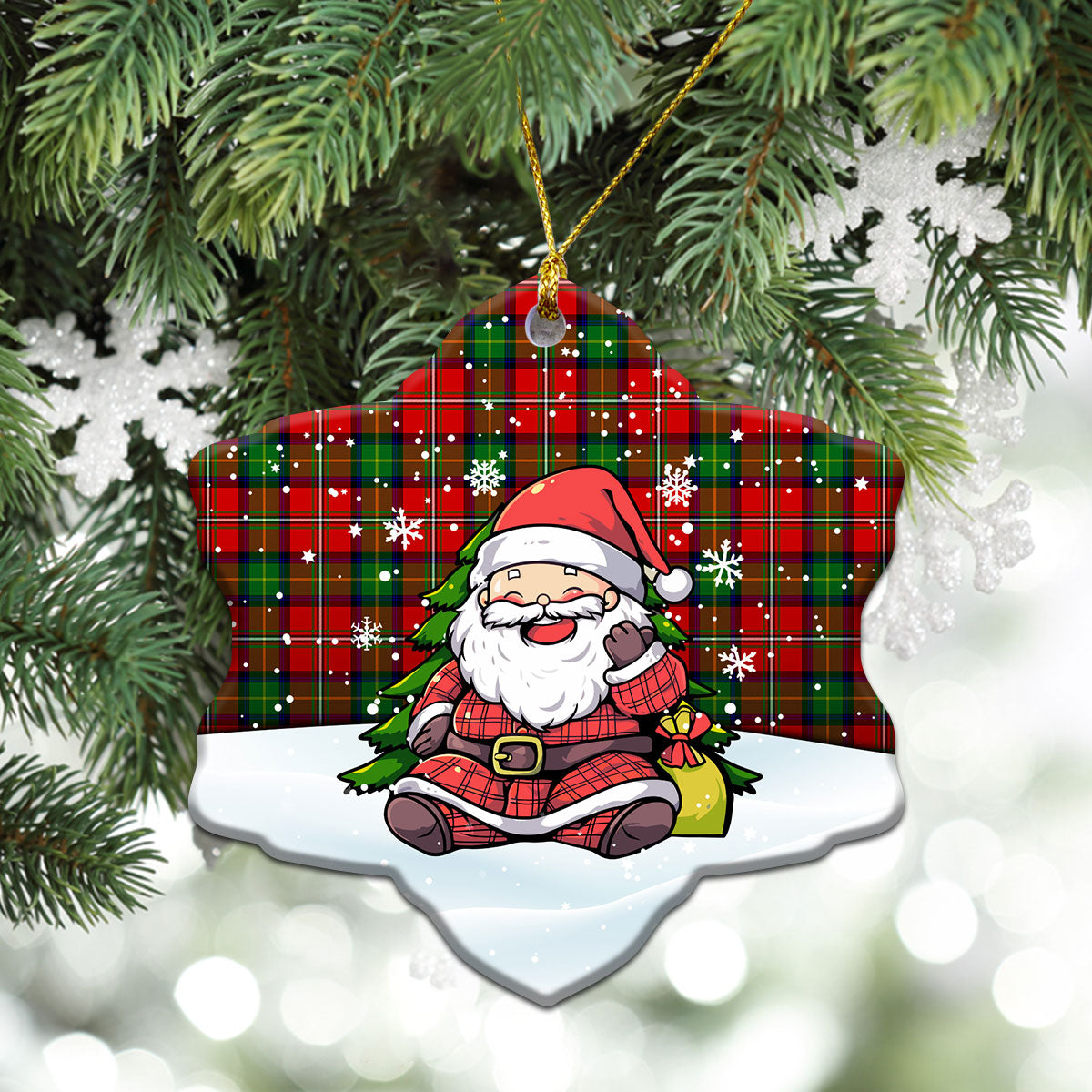 Fairlie Tartan Christmas Ceramic Ornament - Scottish Santa Style