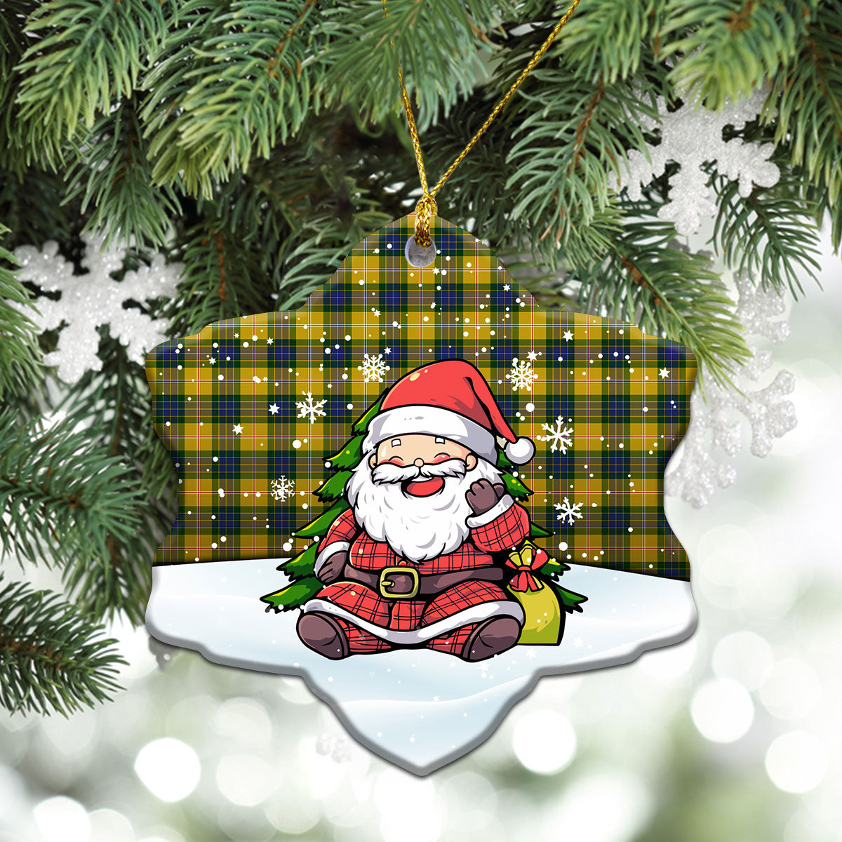 Fraser (of Lovat) Yellow Tartan Christmas Ceramic Ornament - Scottish Santa Style