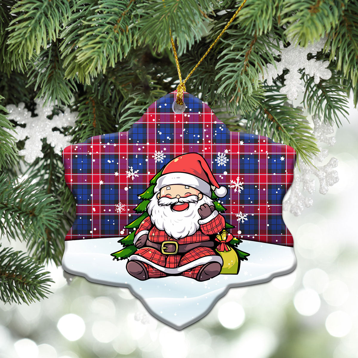 Graham of Menteith Red Tartan Christmas Ceramic Ornament - Scottish Santa Style