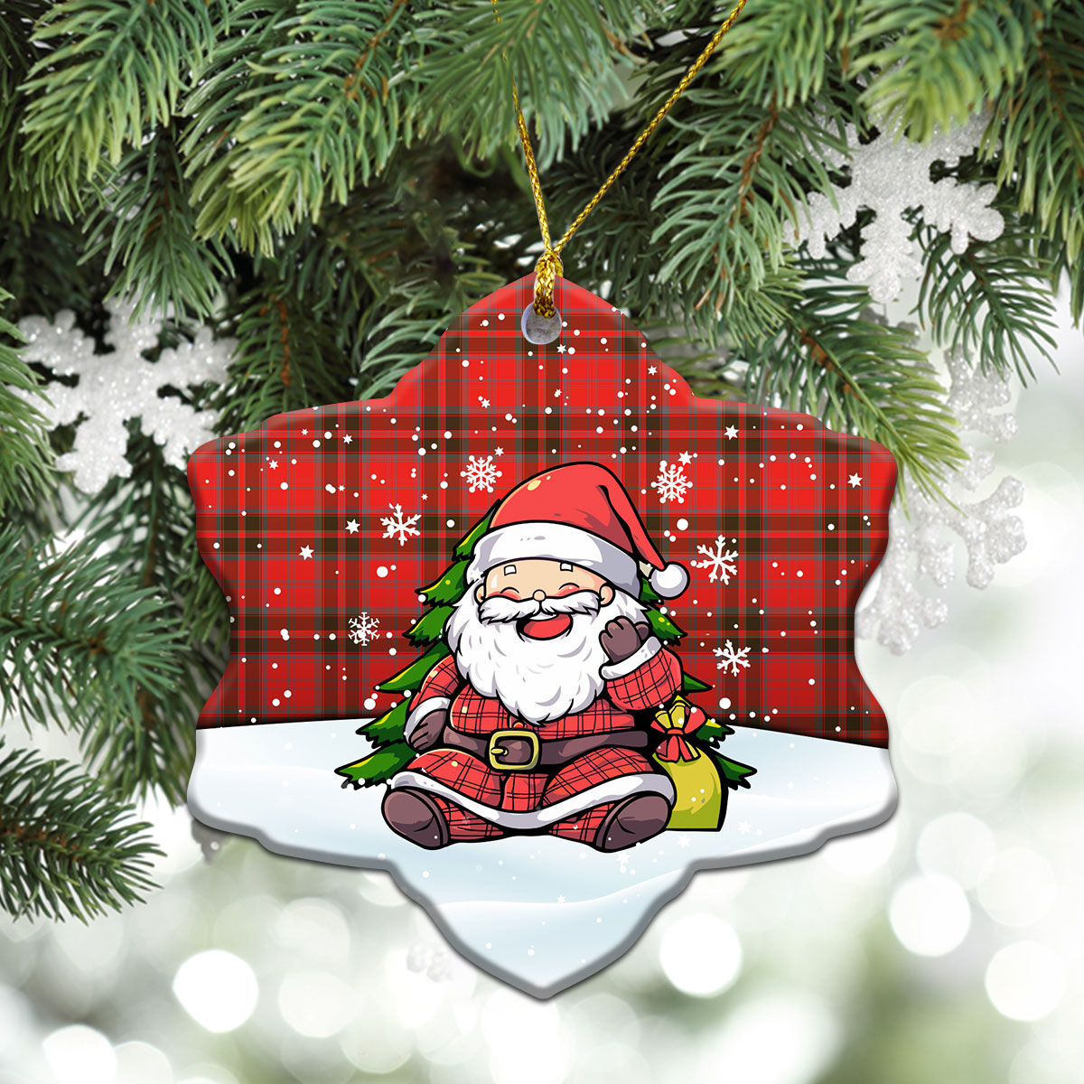 Grant Weathered Tartan Christmas Ceramic Ornament - Scottish Santa Style