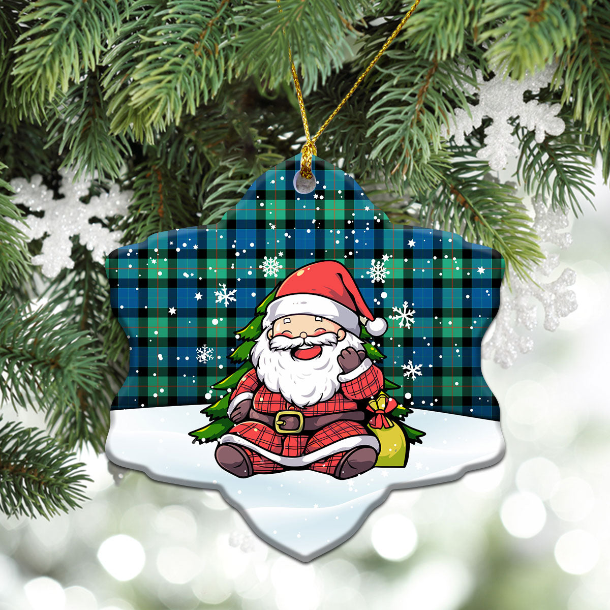 Gunn Ancient Tartan Christmas Ceramic Ornament - Scottish Santa Style