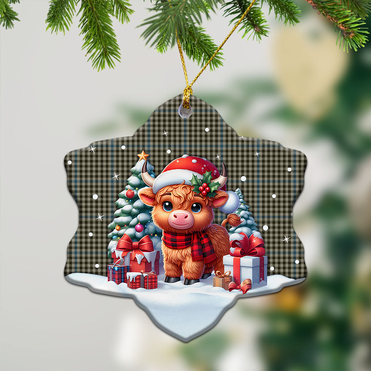 Haig Check Tartan Christmas Ceramic Ornament - Highland Cow Winter Style