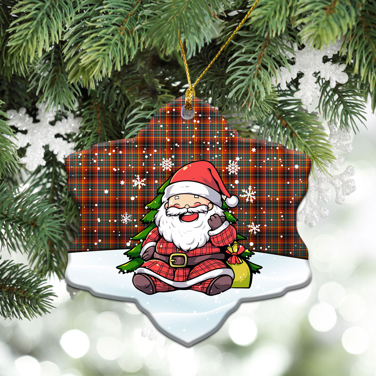 Innes Ancient Tartan Christmas Ceramic Ornament - Scottish Santa Style