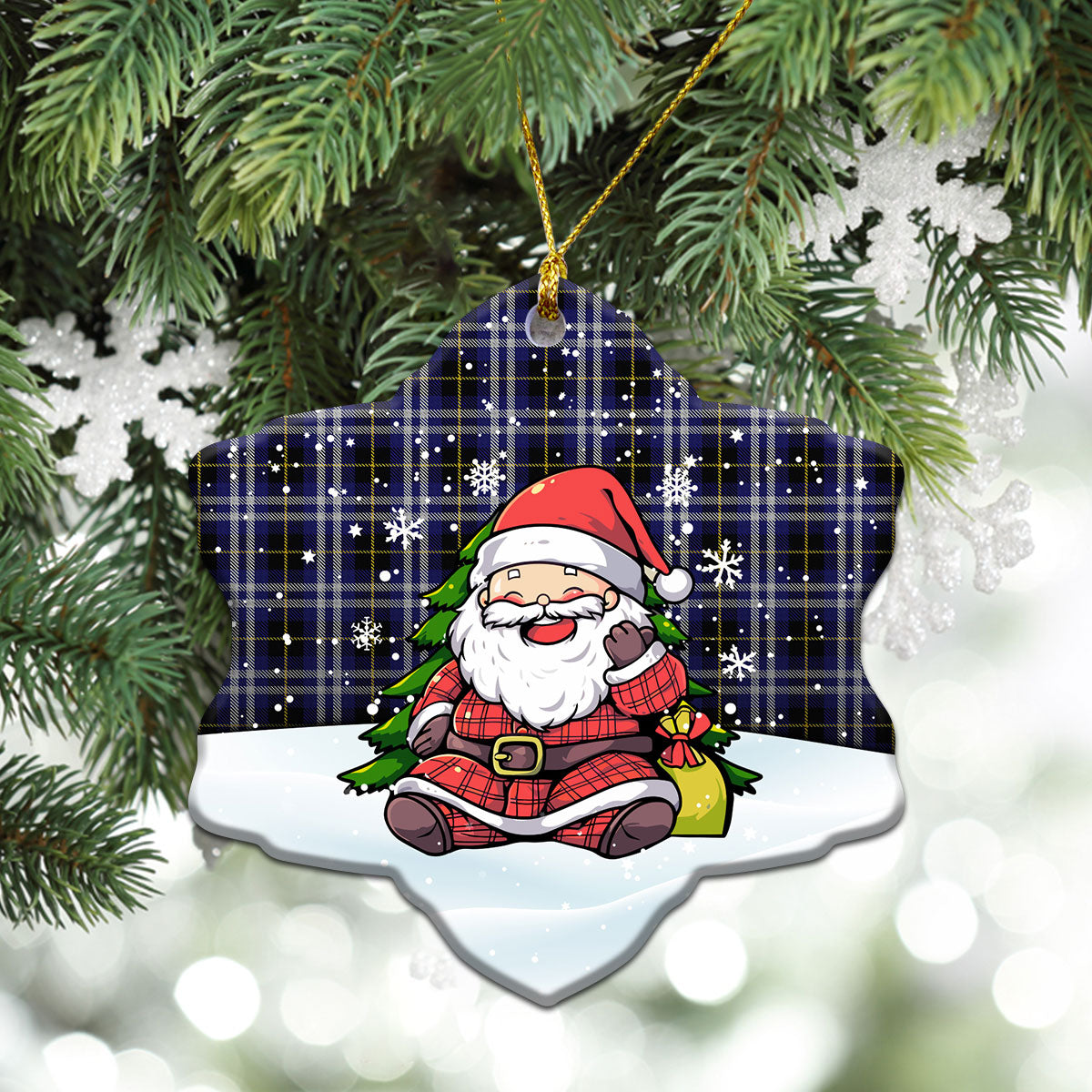 Kilmarnock Tartan Christmas Ceramic Ornament - Scottish Santa Style