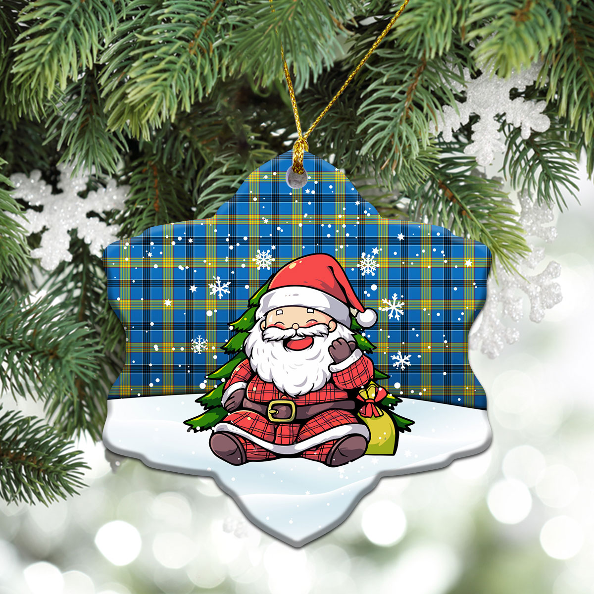 Laing Tartan Christmas Ceramic Ornament - Scottish Santa Style