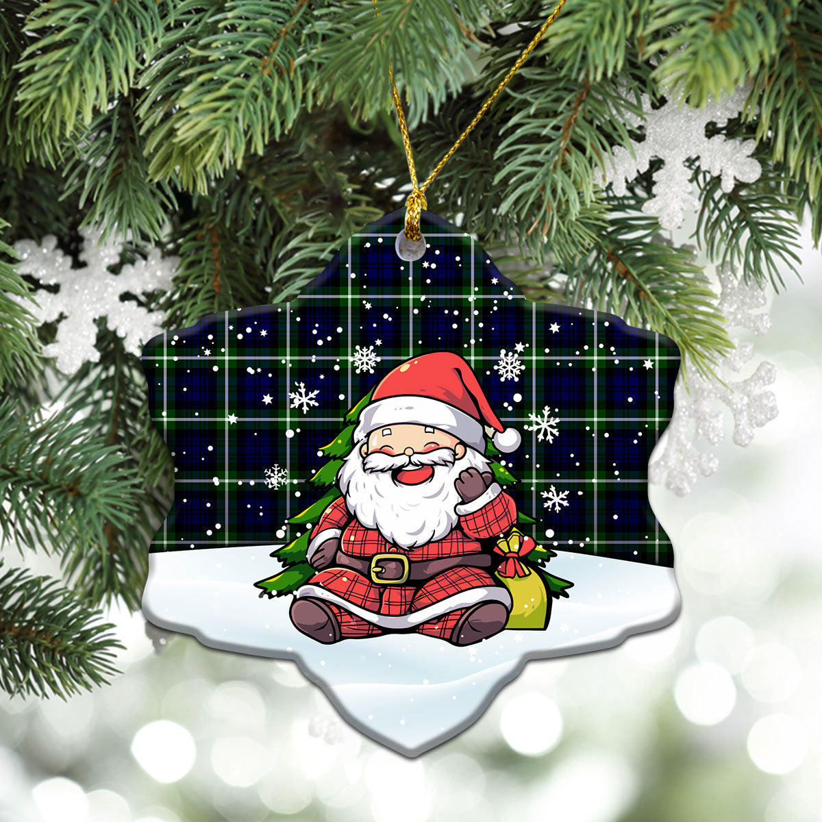 Lamont Modern Tartan Christmas Ceramic Ornament - Scottish Santa Style