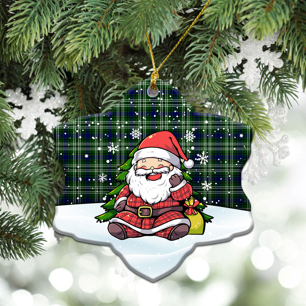 Learmonth Tartan Christmas Ceramic Ornament - Scottish Santa Style