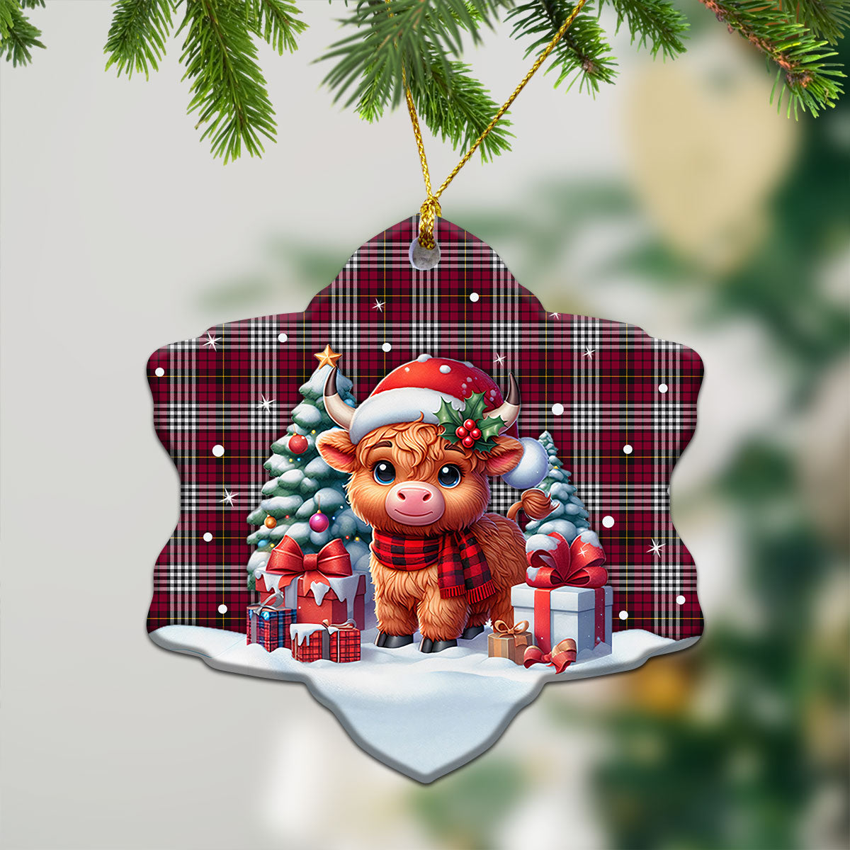 Little Tartan Christmas Ceramic Ornament - Highland Cow Winter Style