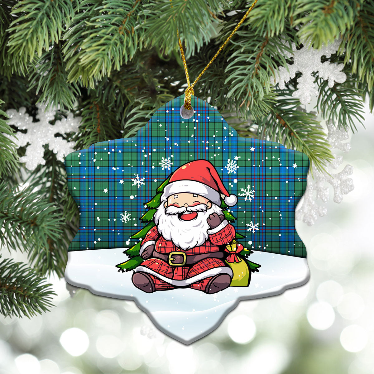 Lockhart Tartan Christmas Ceramic Ornament - Scottish Santa Style