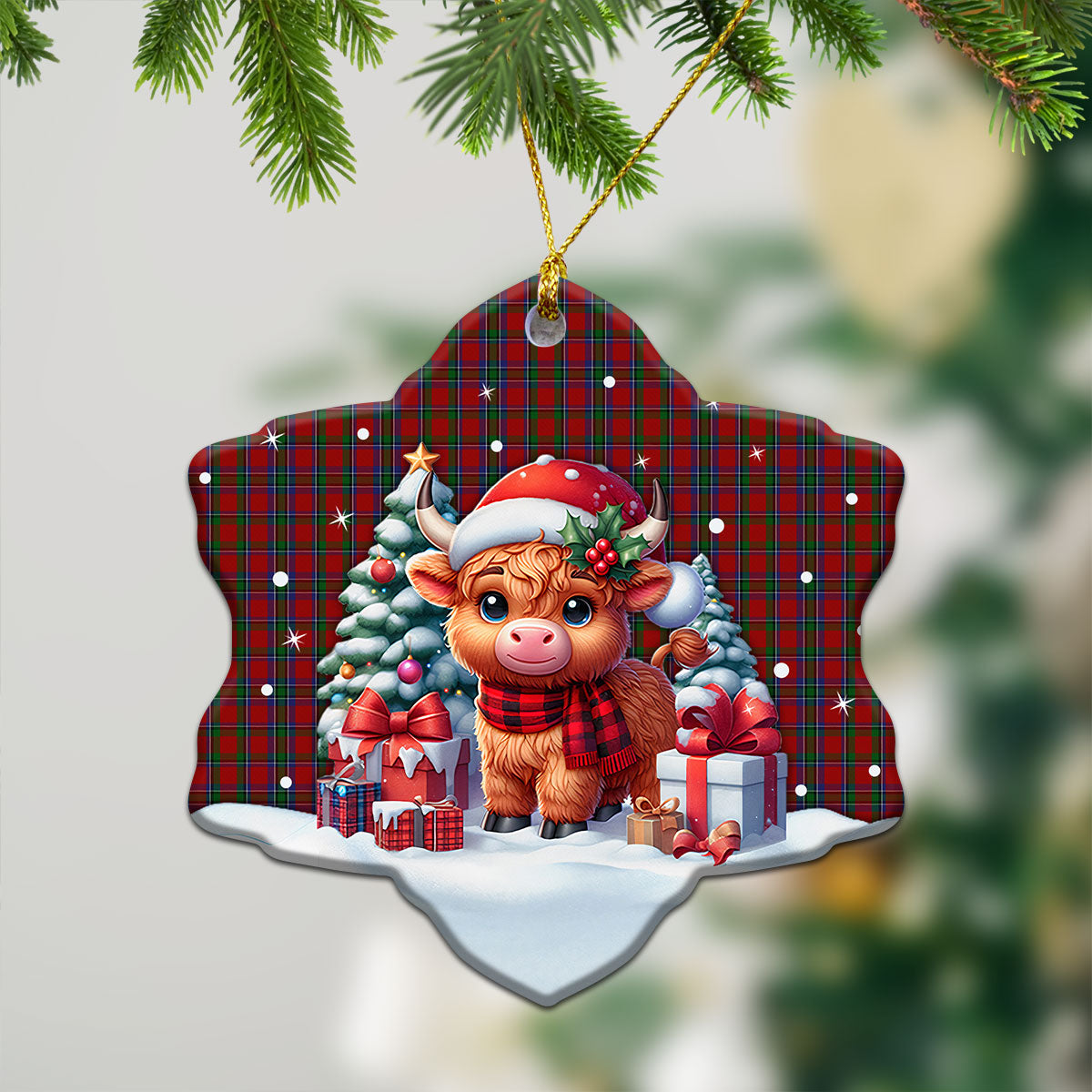 Lyall Tartan Christmas Ceramic Ornament - Highland Cow Winter Style