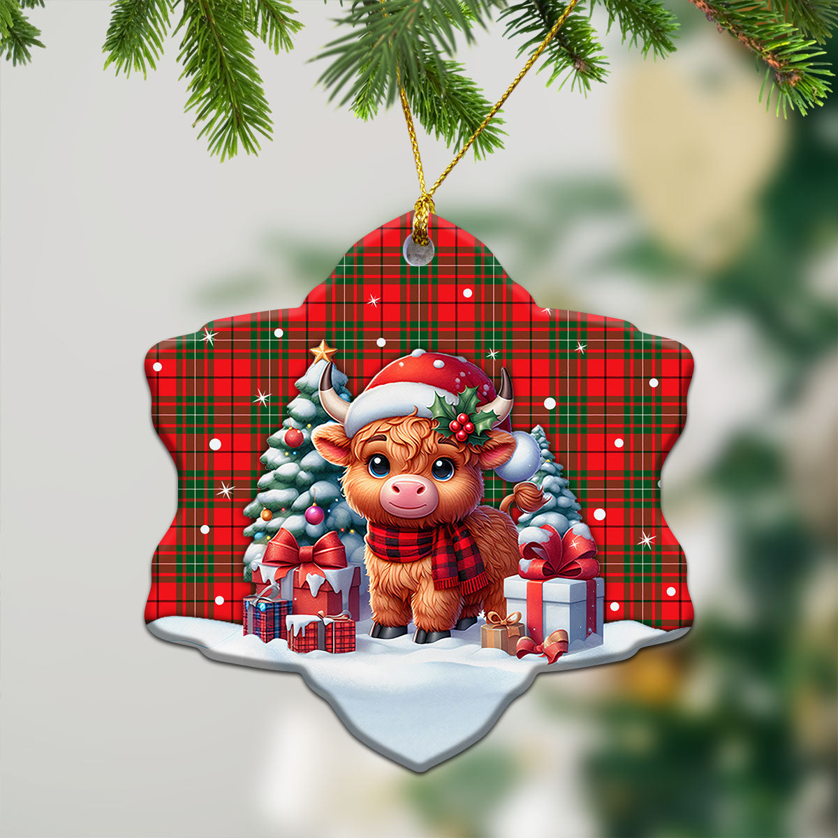 MacAulay Modern Tartan Christmas Ceramic Ornament - Highland Cow Winter Style