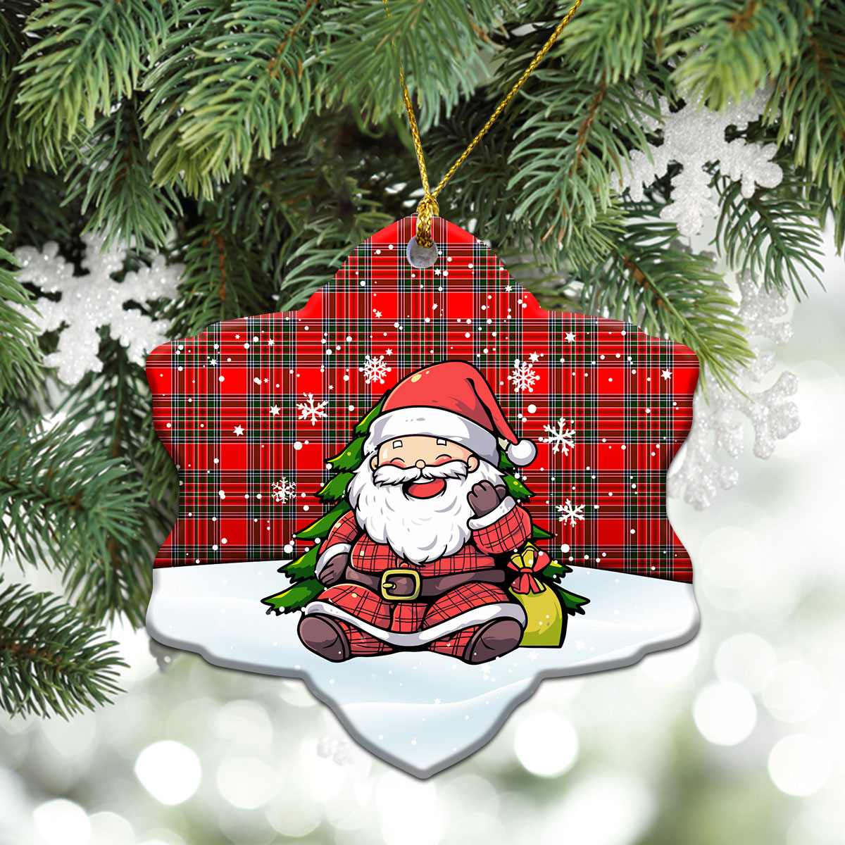 MacBain Tartan Christmas Ceramic Ornament - Scottish Santa Style