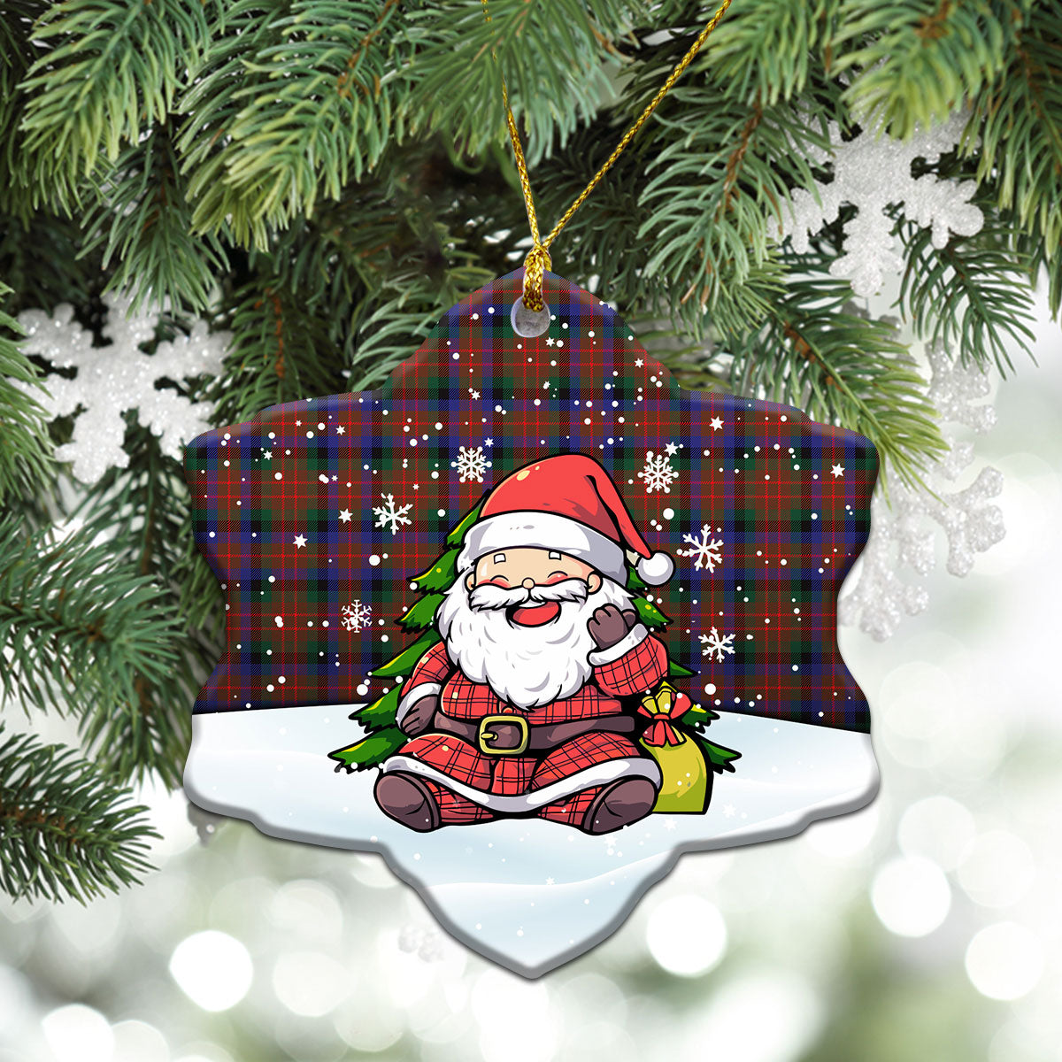 MacDuff Hunting Modern Tartan Christmas Ceramic Ornament - Scottish Santa Style