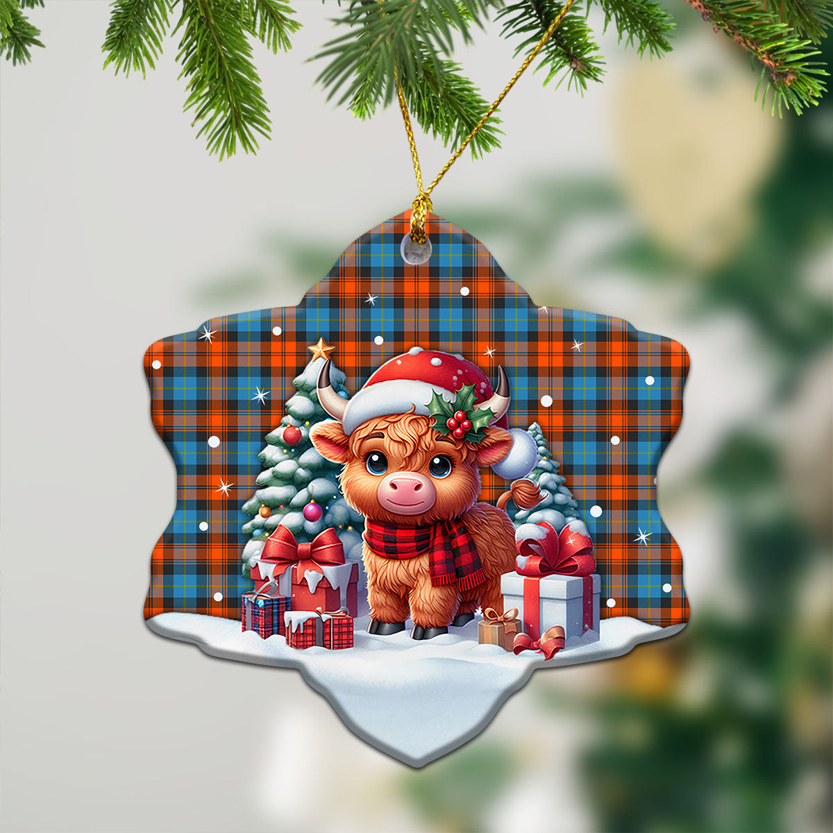 MacLachlan Ancient Tartan Christmas Ceramic Ornament - Highland Cow Winter Style