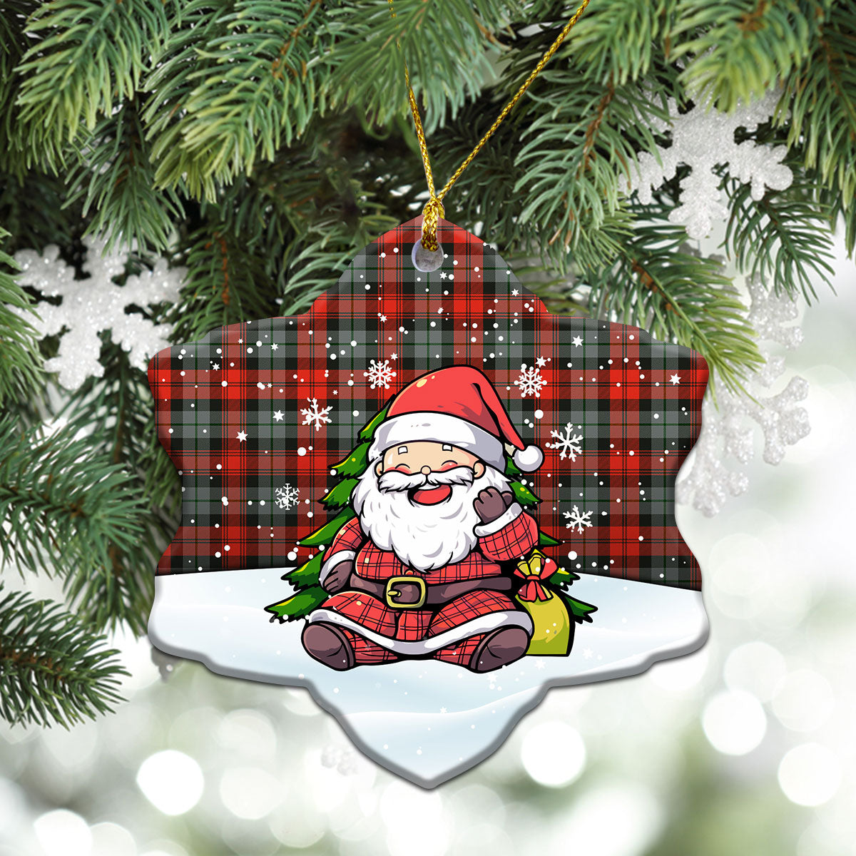 MacLachlan Weathered Tartan Christmas Ceramic Ornament - Scottish Santa Style