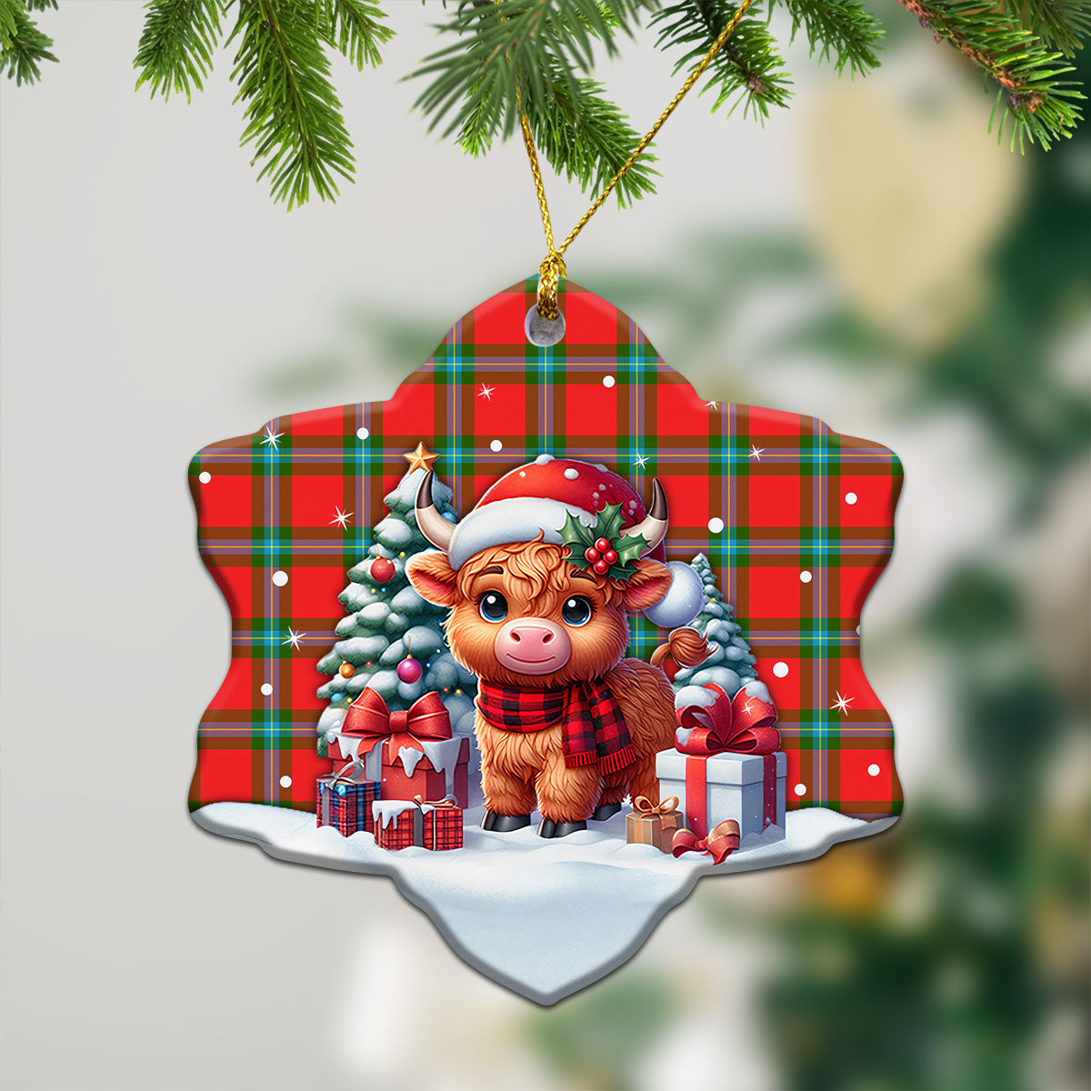 MacLaine of Loch Buie Tartan Christmas Ceramic Ornament - Highland Cow Winter Style