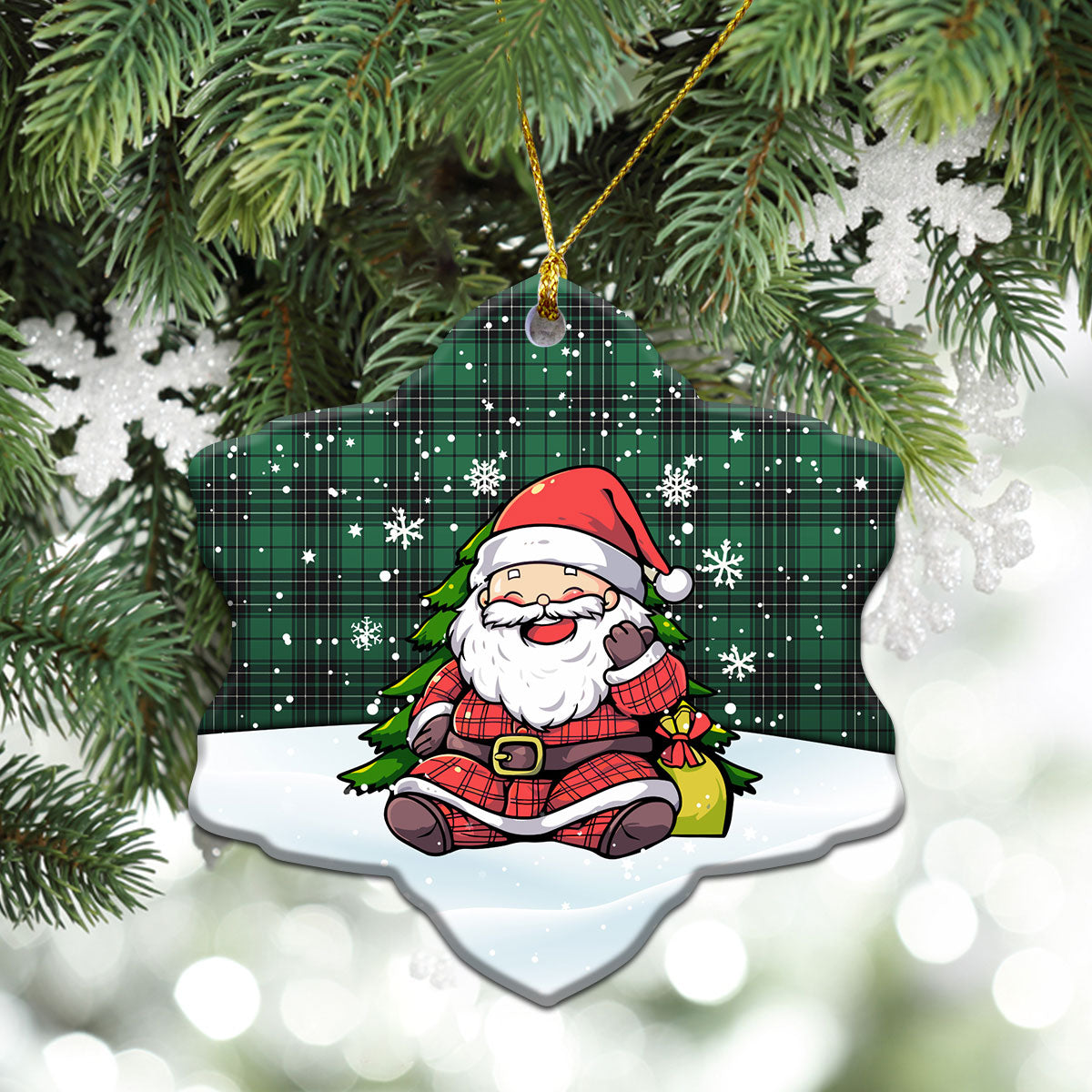 MacLean Hunting Ancient Tartan Christmas Ceramic Ornament - Scottish Santa Style