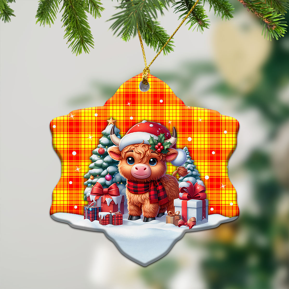 MacMillan Clan Tartan Christmas Ceramic Ornament - Highland Cow Winter Style