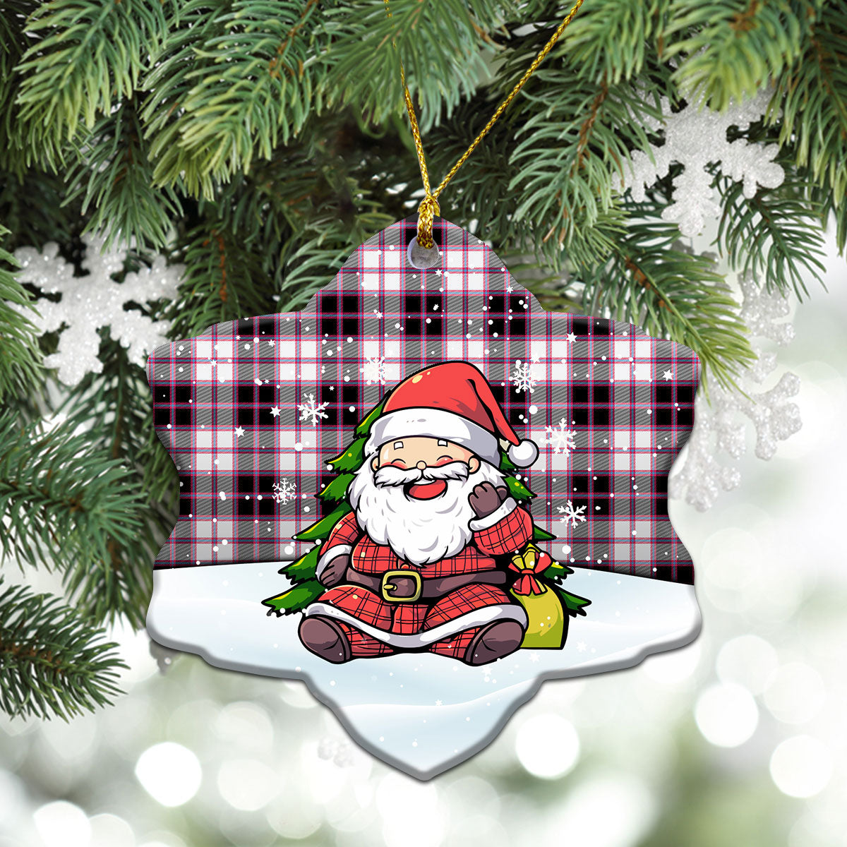 MacPherson Hunting Modern Tartan Christmas Ceramic Ornament - Scottish Santa Style