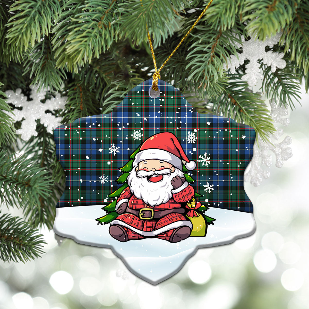 MacRae Hunting Ancient Tartan Christmas Ceramic Ornament - Scottish Santa Style