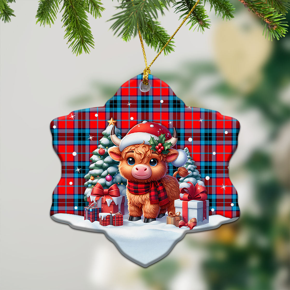 MacTavish Modern Tartan Christmas Ceramic Ornament - Highland Cow Winter Style