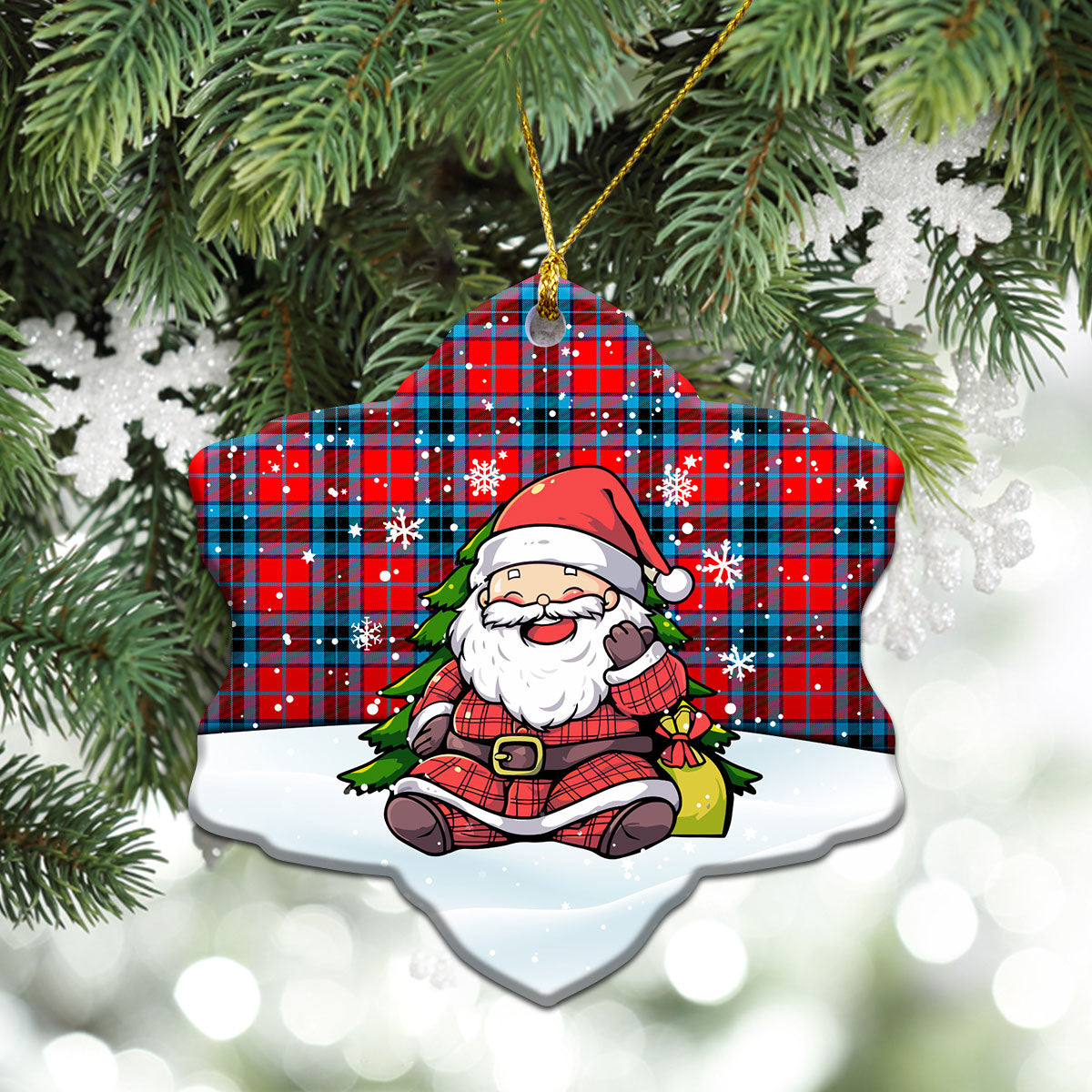 MacTavish Modern Tartan Christmas Ceramic Ornament - Scottish Santa Style