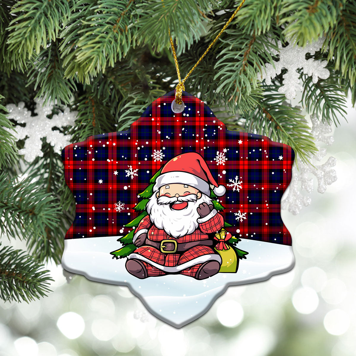 McCracken Tartan Christmas Ceramic Ornament - Scottish Santa Style