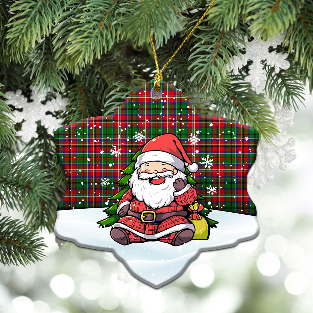 McCulloch Tartan Christmas Ceramic Ornament - Scottish Santa Style