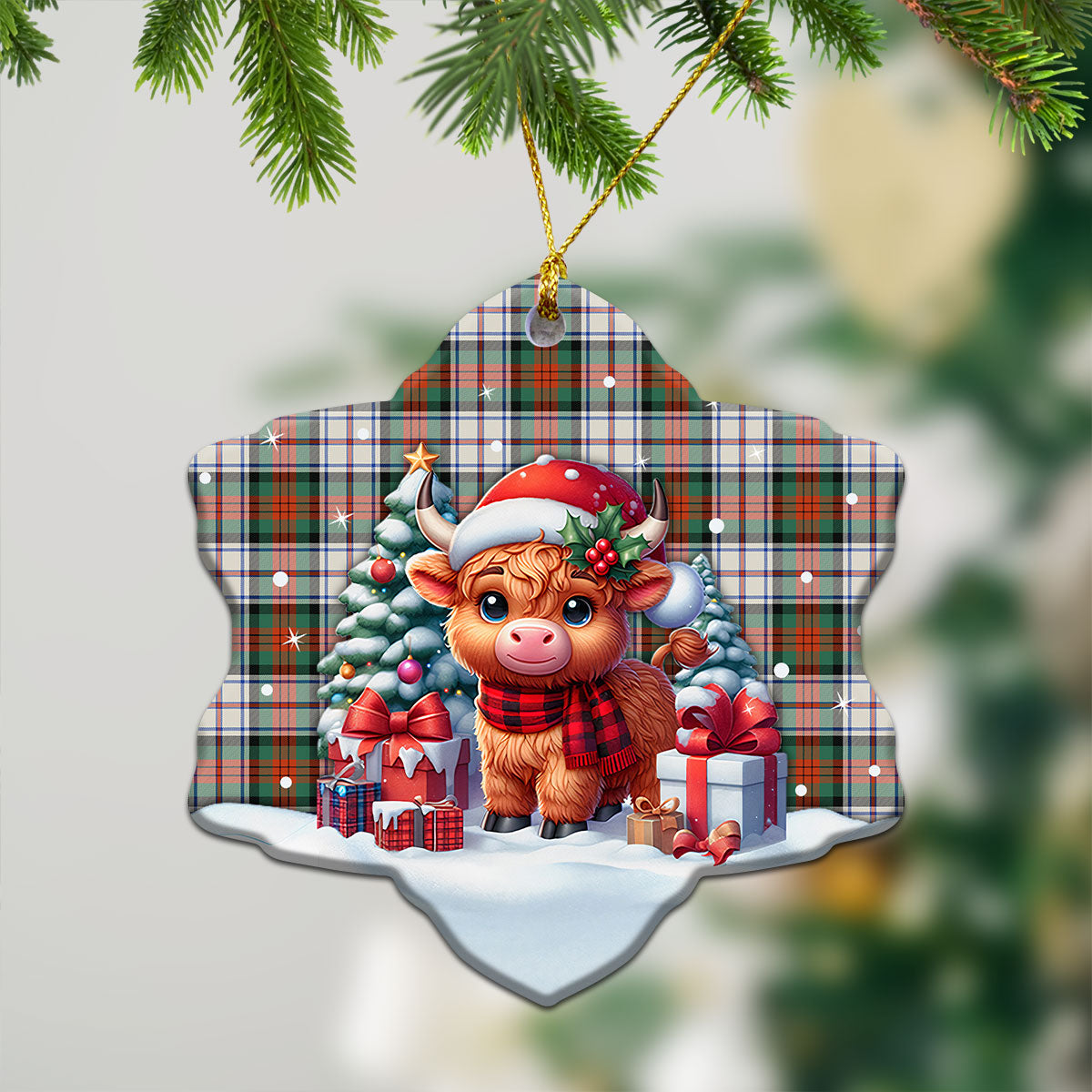 McDuff Dress Ancient Tartan Christmas Ceramic Ornament - Highland Cow Winter Style